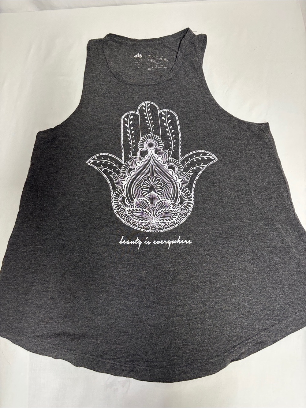 Hamsa Hand Yoga Tank Top Gray Beauty Is Everywhere Cotton Blend Approx M